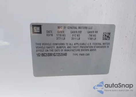 2016 Chevrolet Cruze Ls Auto из США, поврежденный, VIN 1G1BC5SM1G7253948